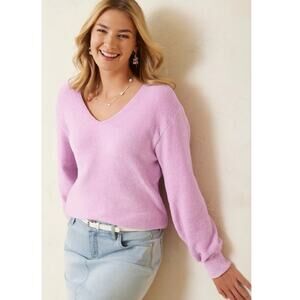 Tommy Bahama Island luna chenille V neck Sweater grape mist Size M Cozy Cabin
